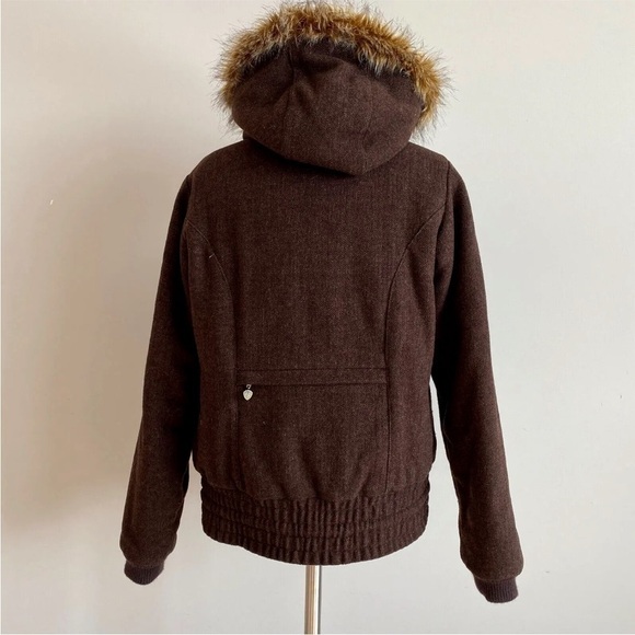 B by Burton Womens Brown Wool Blend 1/2 Zip Pullover Heavy Hooded Sz M - Picture 2 of 12